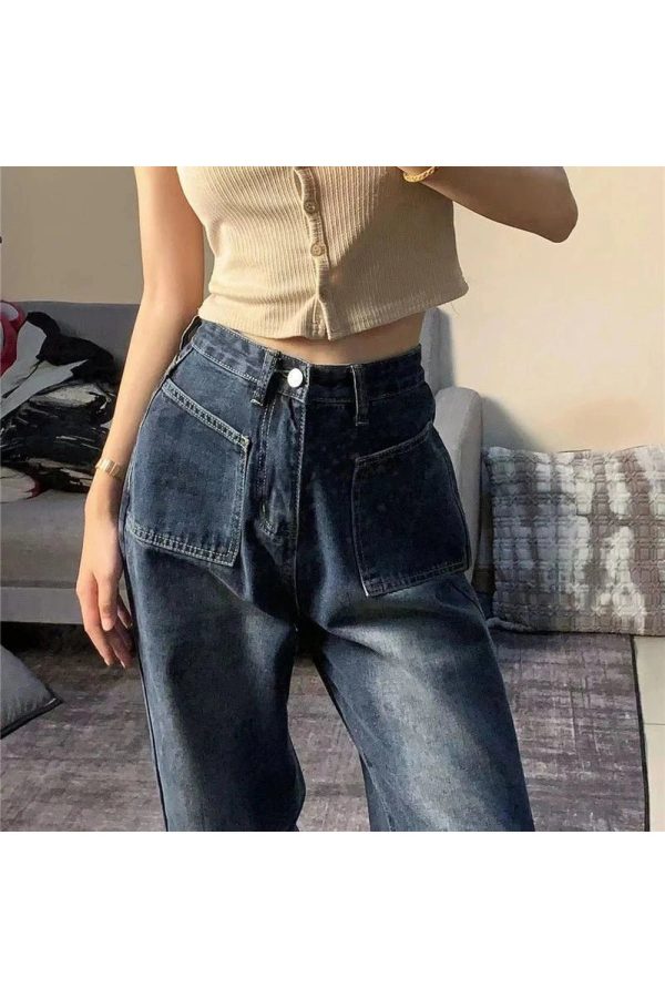 Fall Midnight Pocket Wide-Leg Jeans - Y2K Outfits for Women