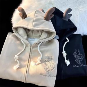 Fall Mystic Dragon Hoodie with Horns | Y2K Outfits Women Aesthetic