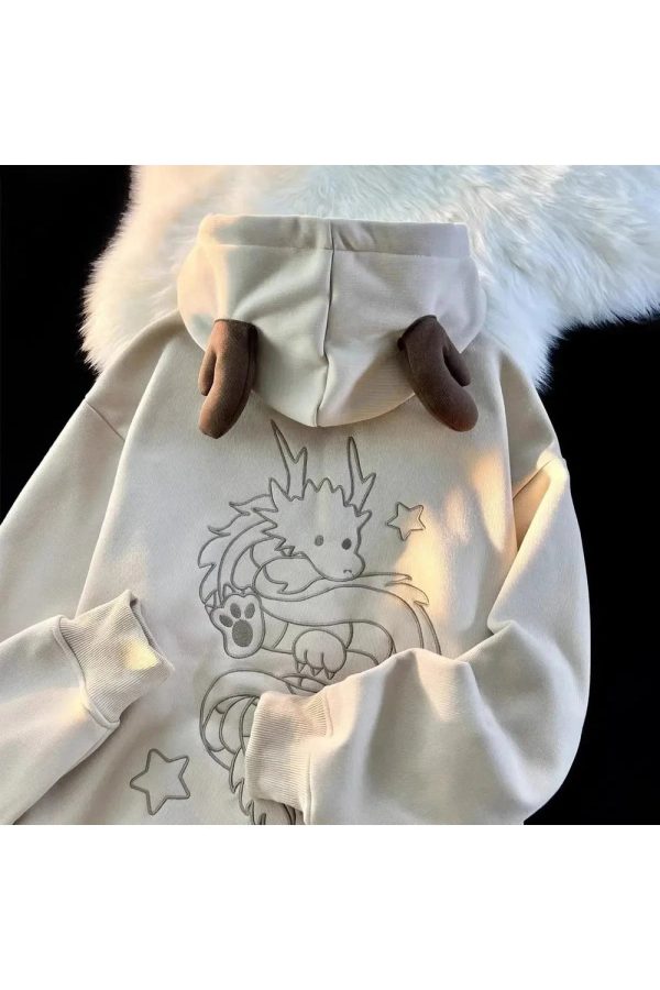 Fall Mystic Dragon Hoodie with Horns | Y2K Outfits Women Aesthetic