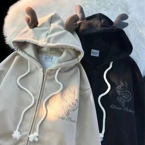 Fall Mystic Dragon Hoodie with Horns | Y2K Outfits Women Aesthetic