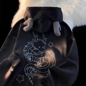 Fall Mystic Dragon Hoodie with Horns | Y2K Outfits Women Aesthetic