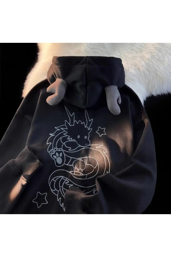 Fall Mystic Dragon Hoodie with Horns | Y2K Outfits Women Aesthetic