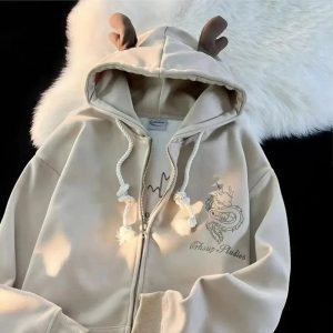 Fall Mystic Dragon Hoodie with Horns | Y2K Outfits Women Aesthetic