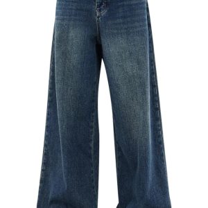 Fall Oversized Dark Wash Wide-Leg Jeans - Y2K Outfits for Women