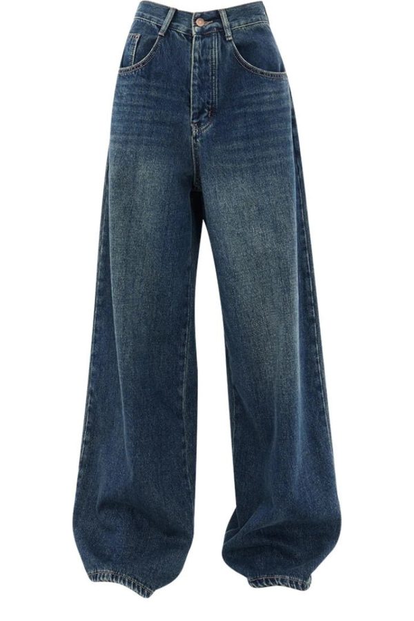 Fall Oversized Dark Wash Wide-Leg Jeans - Y2K Outfits for Women