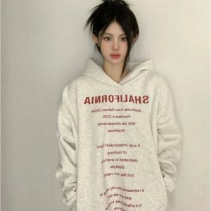 Fall Oversized Typography Statement Hoodie - Y2K Outfits for Women