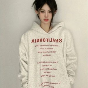 Fall Oversized Typography Statement Hoodie - Y2K Outfits for Women