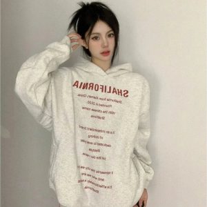 Fall Oversized Typography Statement Hoodie - Y2K Outfits for Women