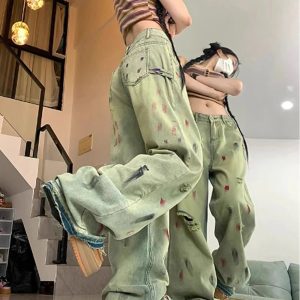 Fall Paint Splatter Grunge Wide-Leg Jeans | Y2K Outfits for Women