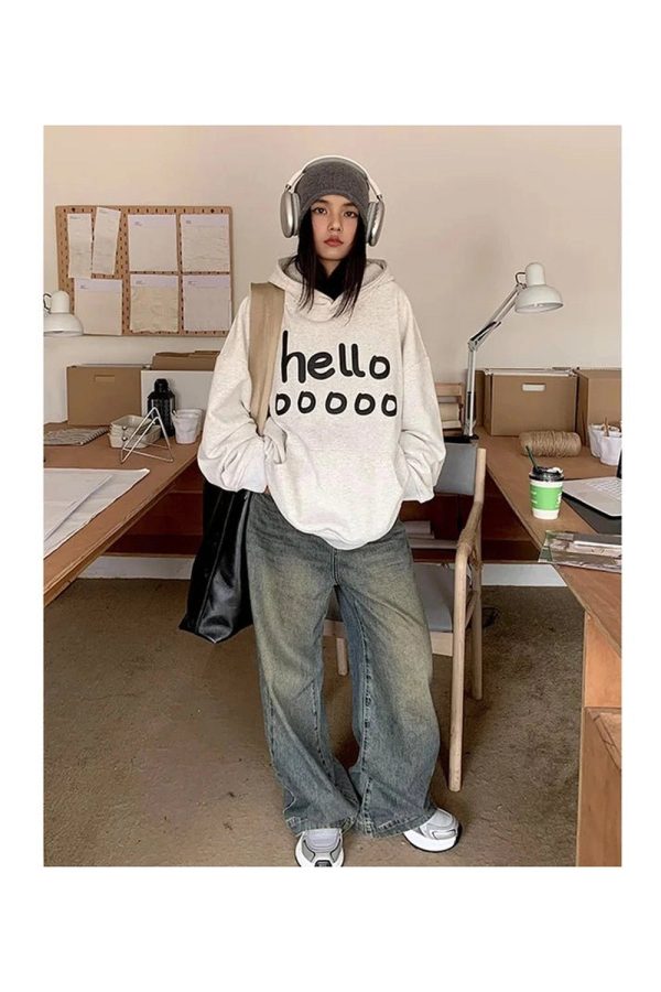 Fall Playful Hello Oversized Hoodie - Y2K Outfits for Women, Cute & Trendy