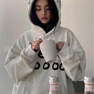 Fall Playful Hello Oversized Hoodie - Y2K Outfits for Women, Cute & Trendy