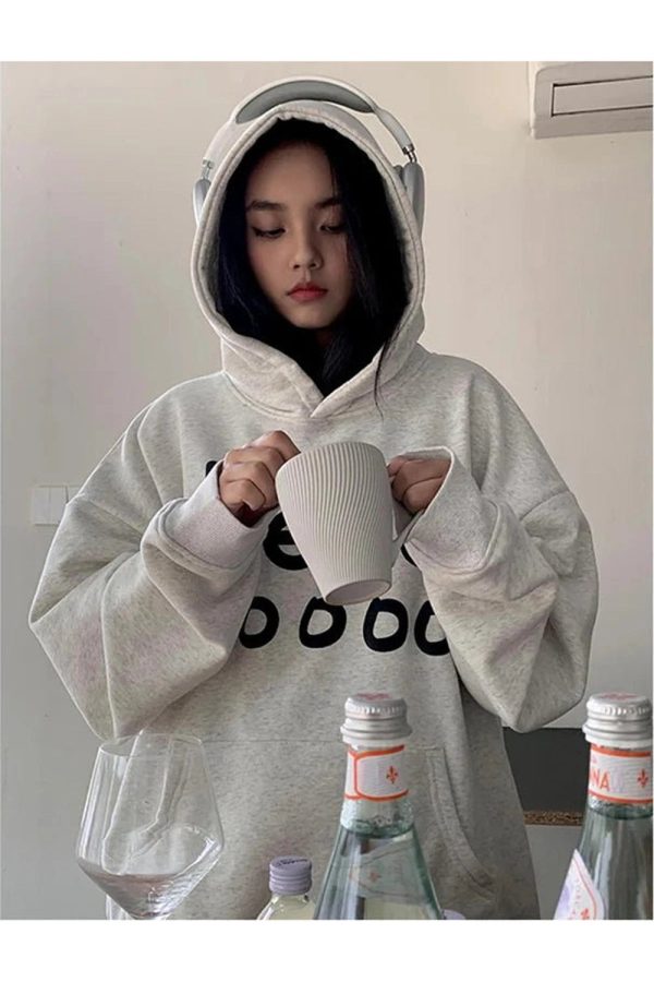 Fall Playful Hello Oversized Hoodie - Y2K Outfits for Women, Cute & Trendy