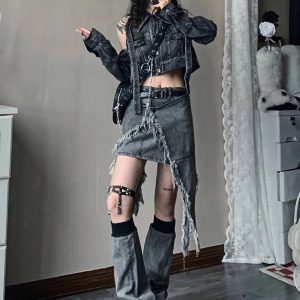 Fall Shredded Chaos Denim Set | Y2K Outfits Women for Trendy Style