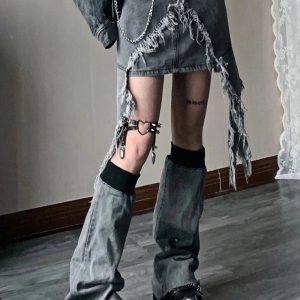 Fall Shredded Chaos Denim Set | Y2K Outfits Women for Trendy Style