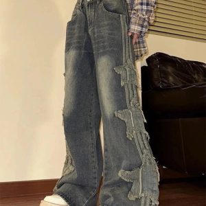 Fall Shredded Grunge Wide-Leg Jeans - Y2K Outfits for Women & Emo Style