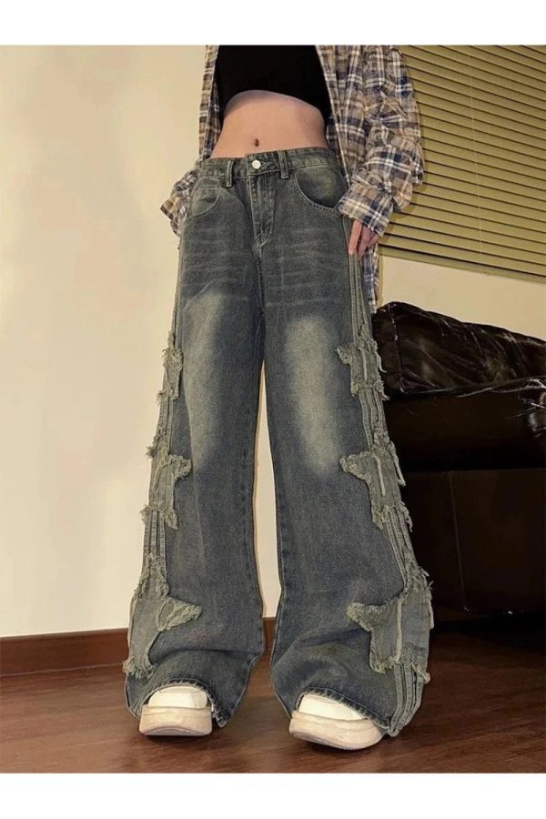 Fall Shredded Grunge Wide-Leg Jeans - Y2K Outfits for Women & Emo Style