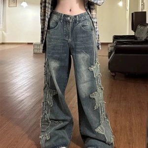 Fall Shredded Grunge Wide-Leg Jeans - Y2K Outfits for Women & Emo Style