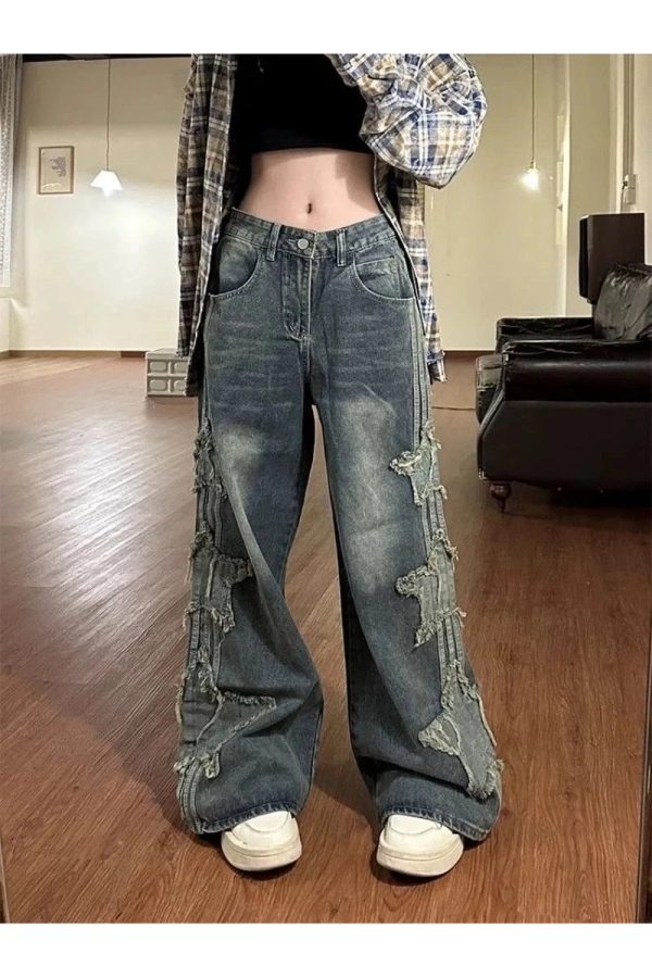 Fall Shredded Grunge Wide-Leg Jeans - Y2K Outfits for Women & Emo Style