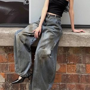 Fall Urban Edge Wide-Leg Jeans - Y2K Outfits for Women, Cute & Trendy