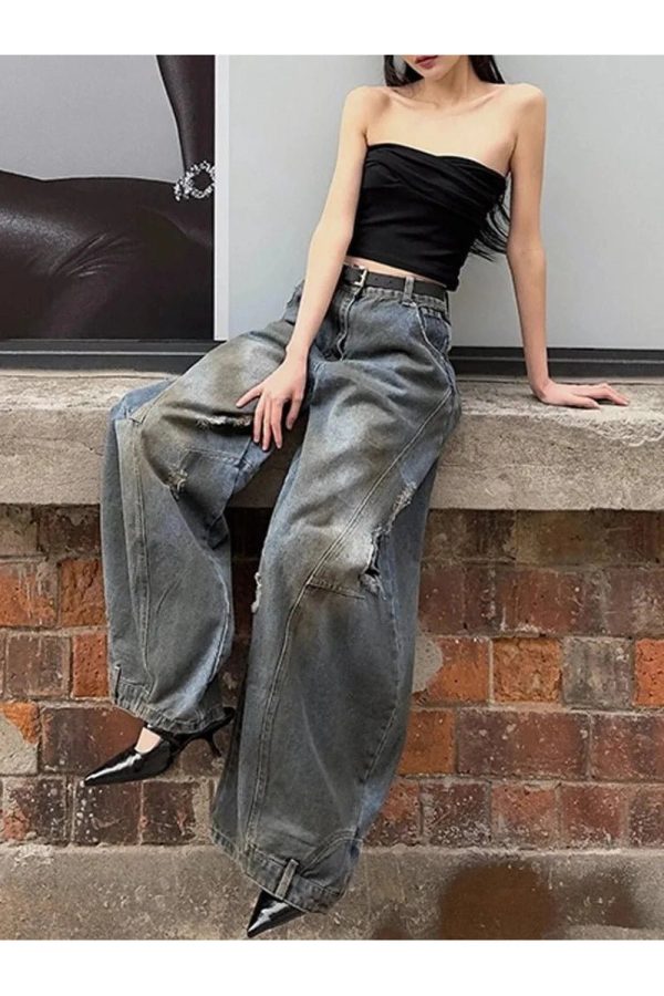 Fall Urban Edge Wide-Leg Jeans - Y2K Outfits for Women, Cute & Trendy