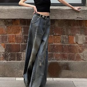 Fall Urban Edge Wide-Leg Jeans - Y2K Outfits for Women, Cute & Trendy