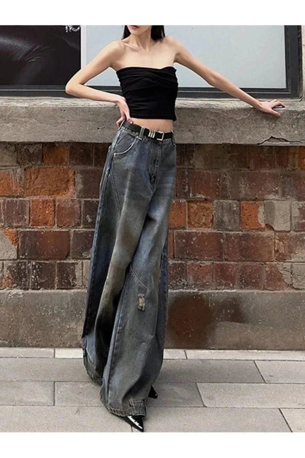 Fall Urban Edge Wide-Leg Jeans - Y2K Outfits for Women, Cute & Trendy