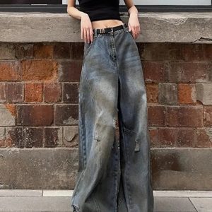 Fall Urban Edge Wide-Leg Jeans - Y2K Outfits for Women, Cute & Trendy