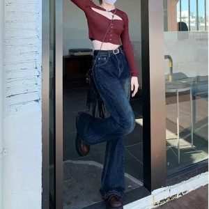 Fall Vintage Wash Flare Jeans - Y2K Outfits for Women, Cute & Trendy