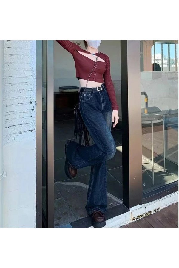 Fall Vintage Wash Flare Jeans - Y2K Outfits for Women, Cute & Trendy