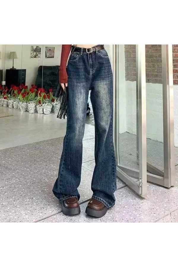 Fall Vintage Wash Flare Jeans - Y2K Outfits for Women, Cute & Trendy