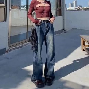 Fall Vintage Wash Flare Jeans - Y2K Outfits for Women, Cute & Trendy