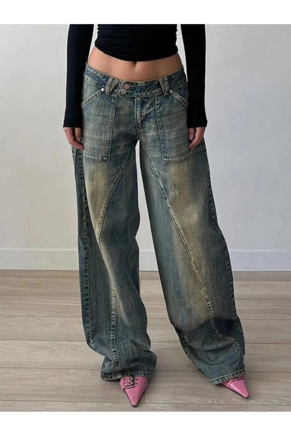 Fall Vintage Washed Baggy Jeans - Y2K Outfits for Women, Cute & Trendy