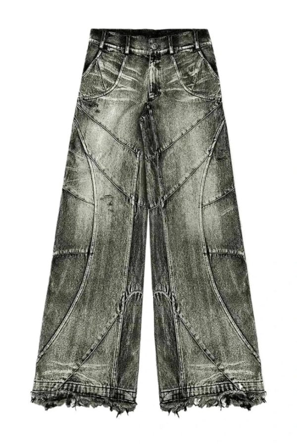 Fall Vintage Washed Patchwork Jeans - Y2K Outfits for Women, Cute Style