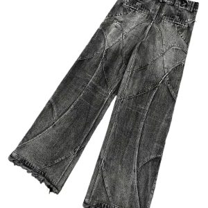 Fall Vintage Washed Patchwork Jeans - Y2K Outfits for Women, Cute Style