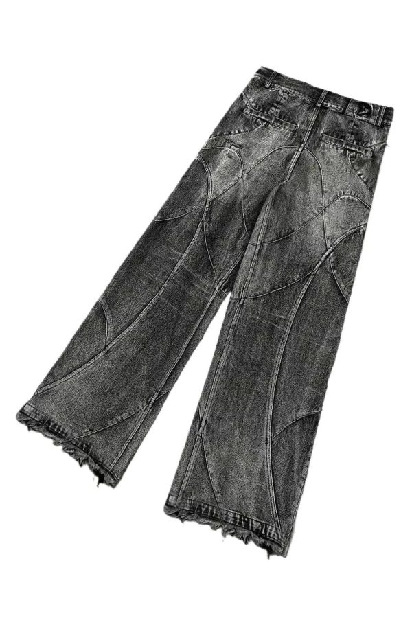 Fall Vintage Washed Patchwork Jeans - Y2K Outfits for Women, Cute Style