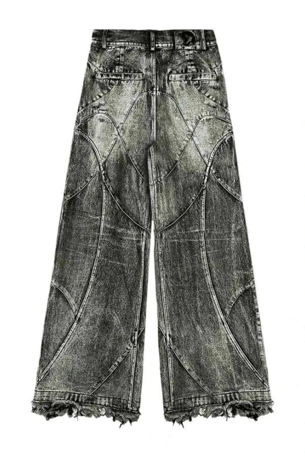 Fall Vintage Washed Patchwork Jeans - Y2K Outfits for Women, Cute Style