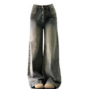 Fall Vintage Washed Wide-Leg Jeans - Y2K Outfits for Women & Girls