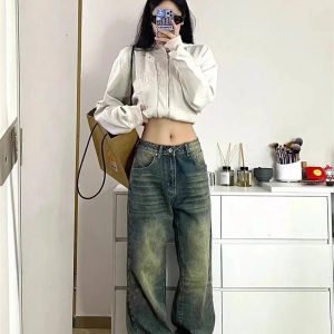 Fall Washed Low-Rise Baggy Jeans - Y2K Outfits for Women & Girls