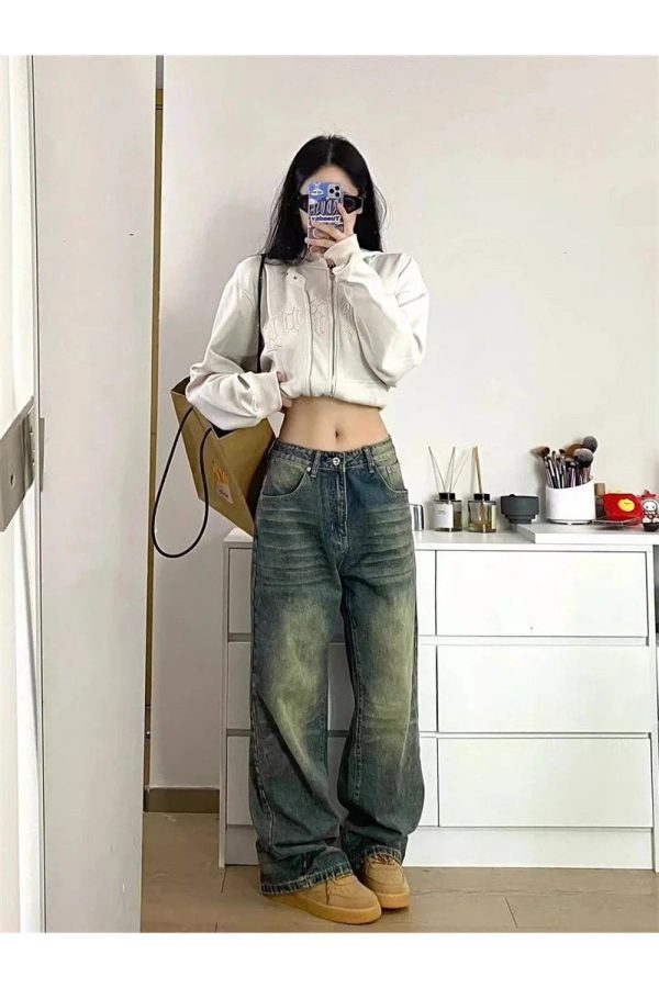 Fall Washed Low-Rise Baggy Jeans - Y2K Outfits for Women & Girls