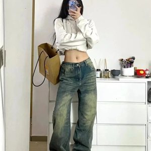 Fall Washed Low-Rise Baggy Jeans - Y2K Outfits for Women & Girls