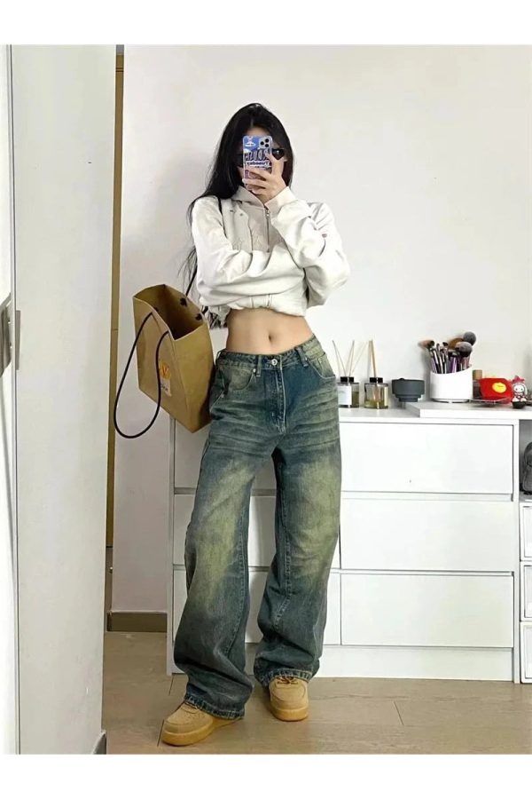 Fall Washed Low-Rise Baggy Jeans - Y2K Outfits for Women & Girls