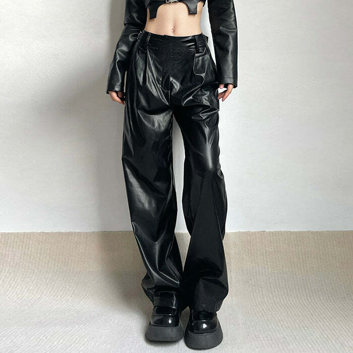 Faux Leather Grunge Pants - Y2K Outfits for Women, Emo & Aesthetic Styles