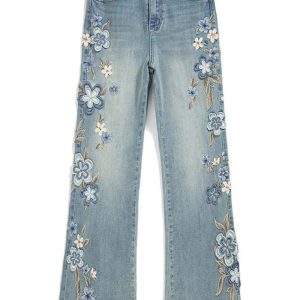 Floral Meadow Embroidered Jeans - Trendy Y2K Outfits for Women