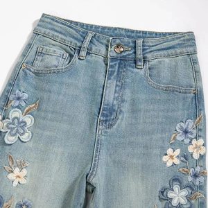 Floral Meadow Embroidered Jeans - Trendy Y2K Outfits for Women