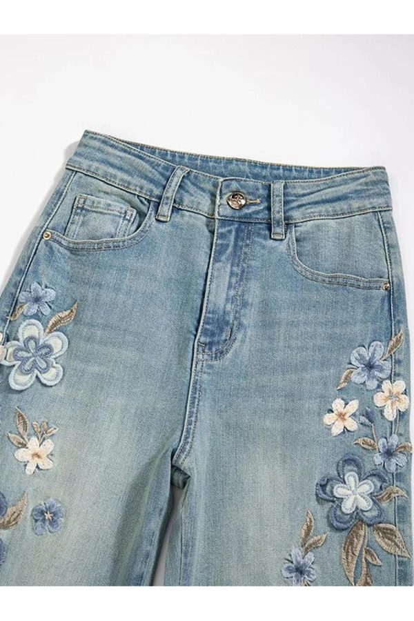 Floral Meadow Embroidered Jeans - Trendy Y2K Outfits for Women