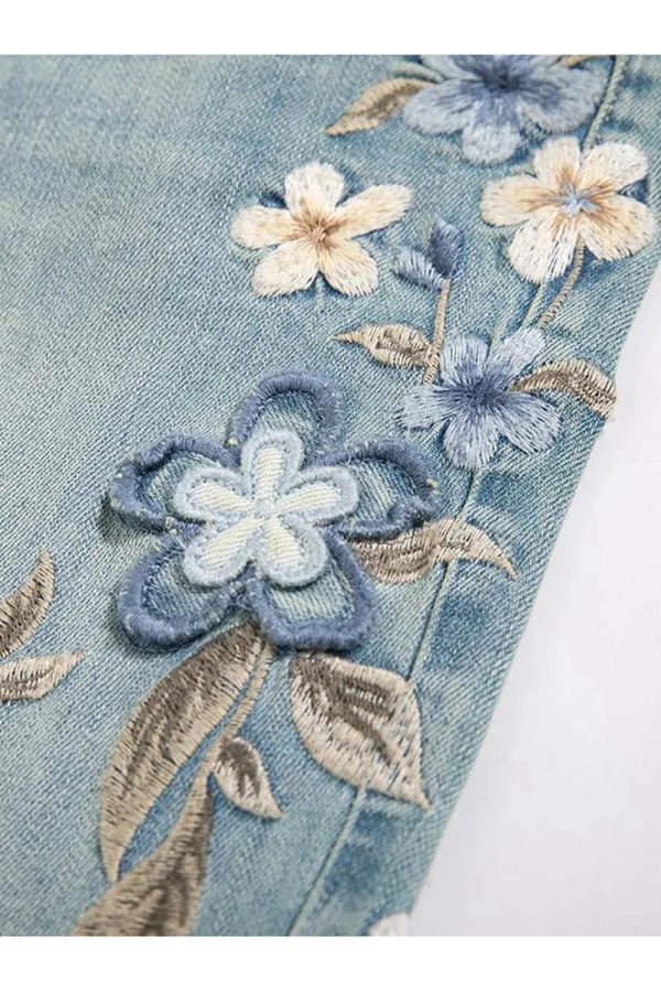 Floral Meadow Embroidered Jeans - Trendy Y2K Outfits for Women