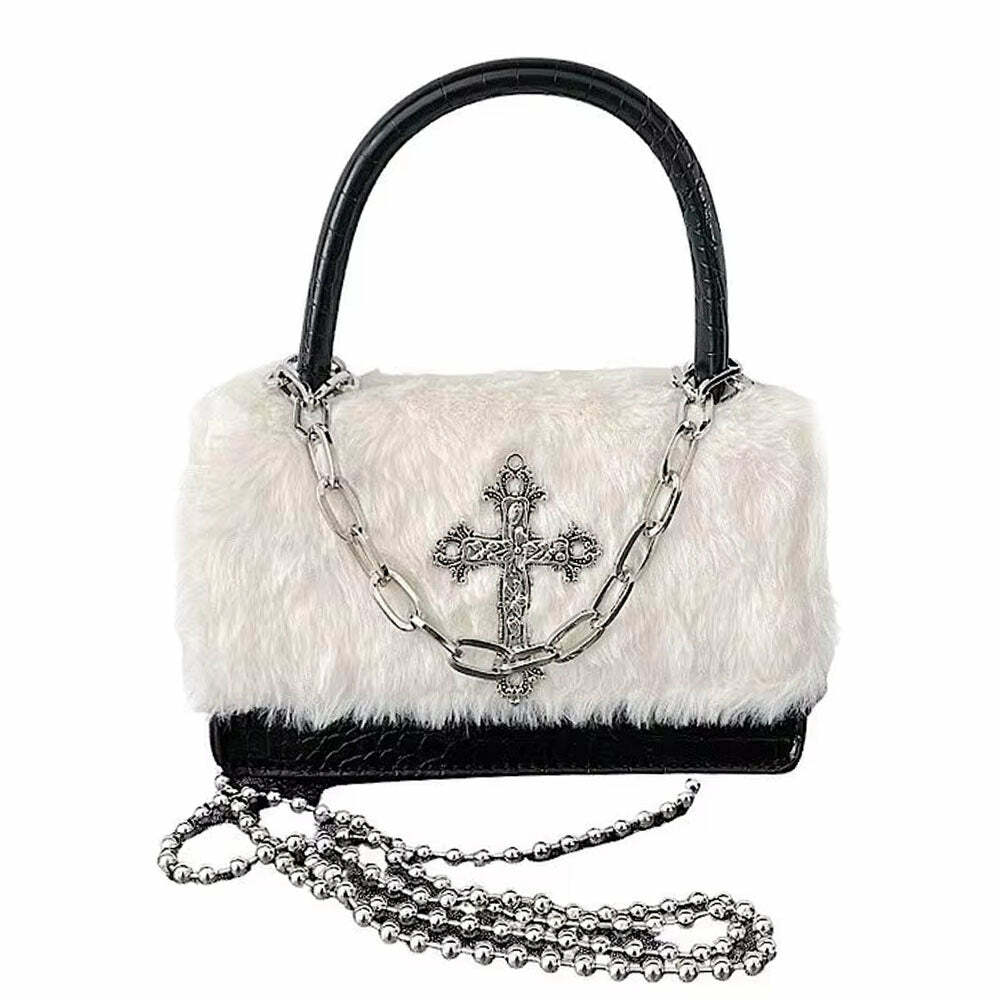 Gothic Aesthetic Fuzzy Bag | Y2K Outfits Women & Emo Fashion Accessory