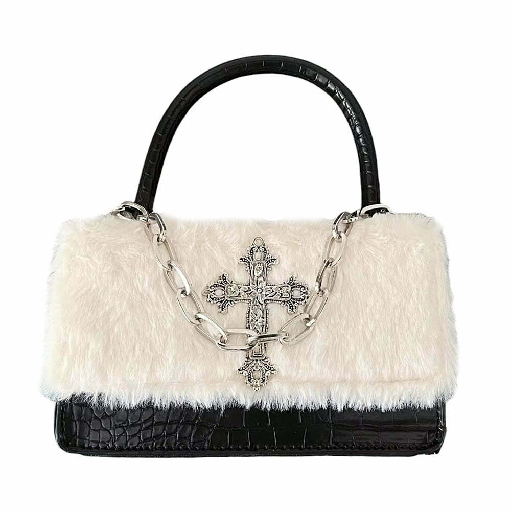 Gothic Aesthetic Fuzzy Bag | Y2K Outfits Women & Emo Fashion Accessory