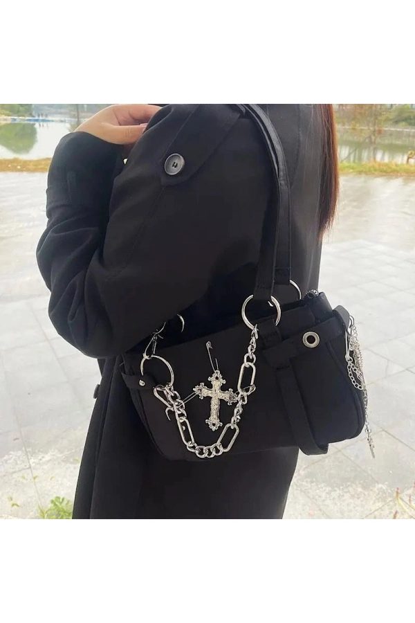 Gothic Cross Chain Shoulder Bag - Y2K Outfits Women’s Fashion Accessory