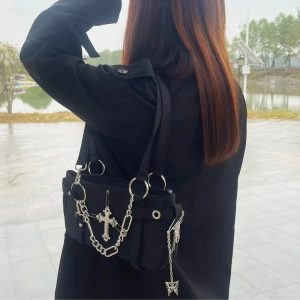 Gothic Cross Chain Shoulder Bag - Y2K Outfits Women’s Fashion Accessory